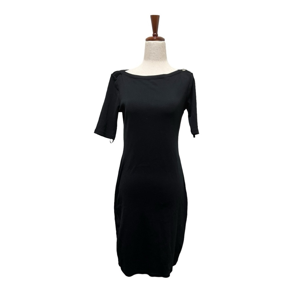Lauren Ralph Lauren Dress Size Small Black Knit Stretch Silver Button